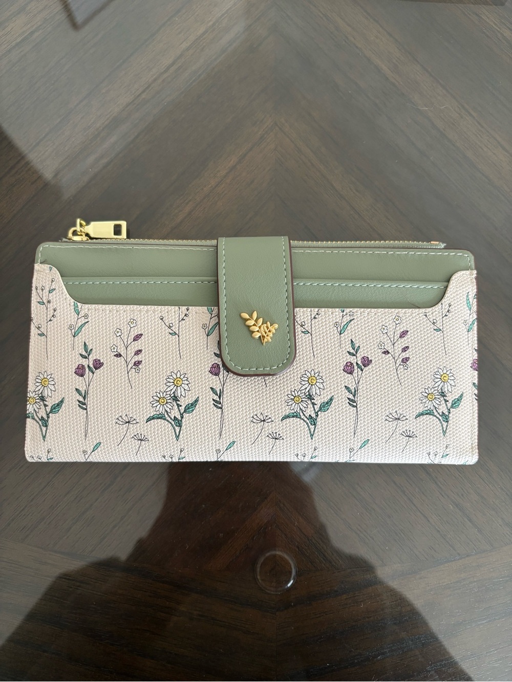Floral Print Bifold Wallet with Sage Green Trim